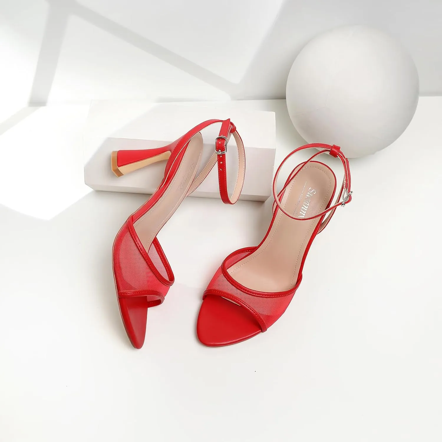 Susanny High Heels for Women Pointed Open Toe Strappy Chunky Block Heels Ankle Strap Stiletto Kitten Heeled Sandals Wedding Bridal Party Prom Sexy Dress Shoes
