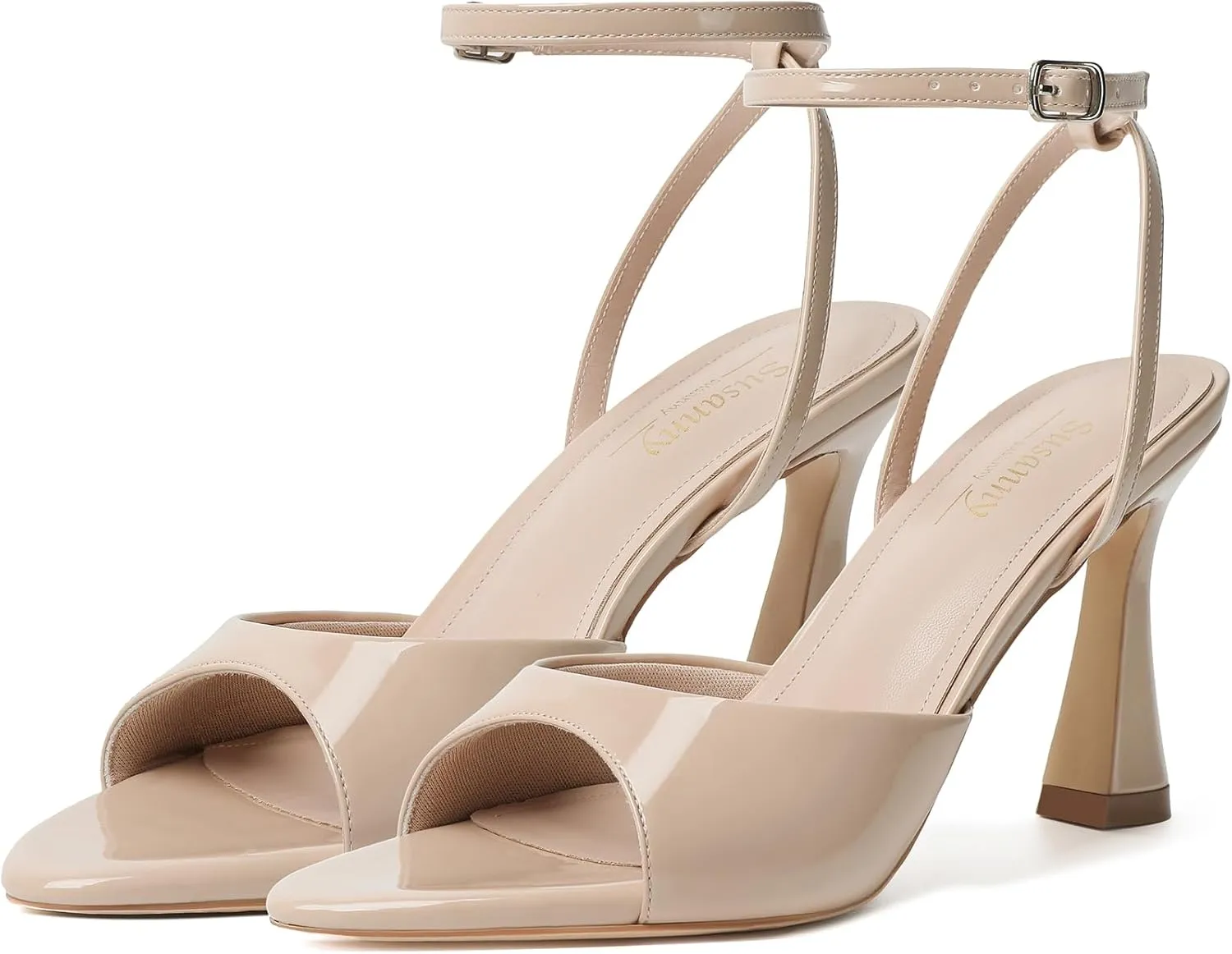 Susanny High Heels for Women Pointed Open Toe Strappy Chunky Block Heels Ankle Strap Stiletto Kitten Heeled Sandals Wedding Bridal Party Prom Sexy Dress Shoes