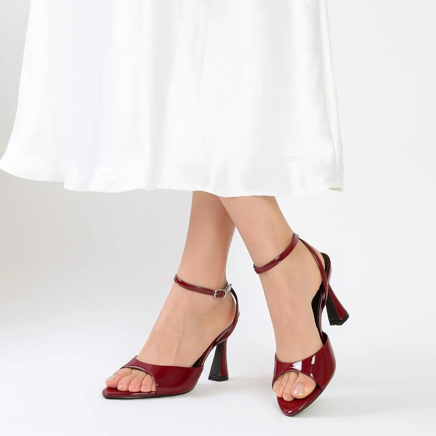 Susanny High Heels for Women Pointed Open Toe Strappy Chunky Block Heels Ankle Strap Stiletto Kitten Heeled Sandals Wedding Bridal Party Prom Sexy Dress Shoes