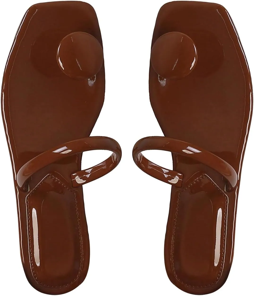 SweatyRocks Women's PU Leather Open Square Toe Thong Sandals Round Decor Outdoor Flat Sandals
