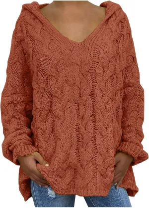 TANGNADE Womens Winter Sweaters Plus Size Hoodies Sweater Knit V Neck Tops Oversized Fashion Casual Long Sleeve Pullover