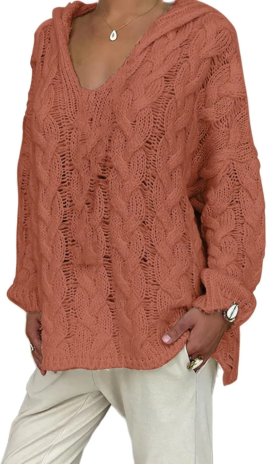 TANGNADE Womens Winter Sweaters Plus Size Hoodies Sweater Knit V Neck Tops Oversized Fashion Casual Long Sleeve Pullover