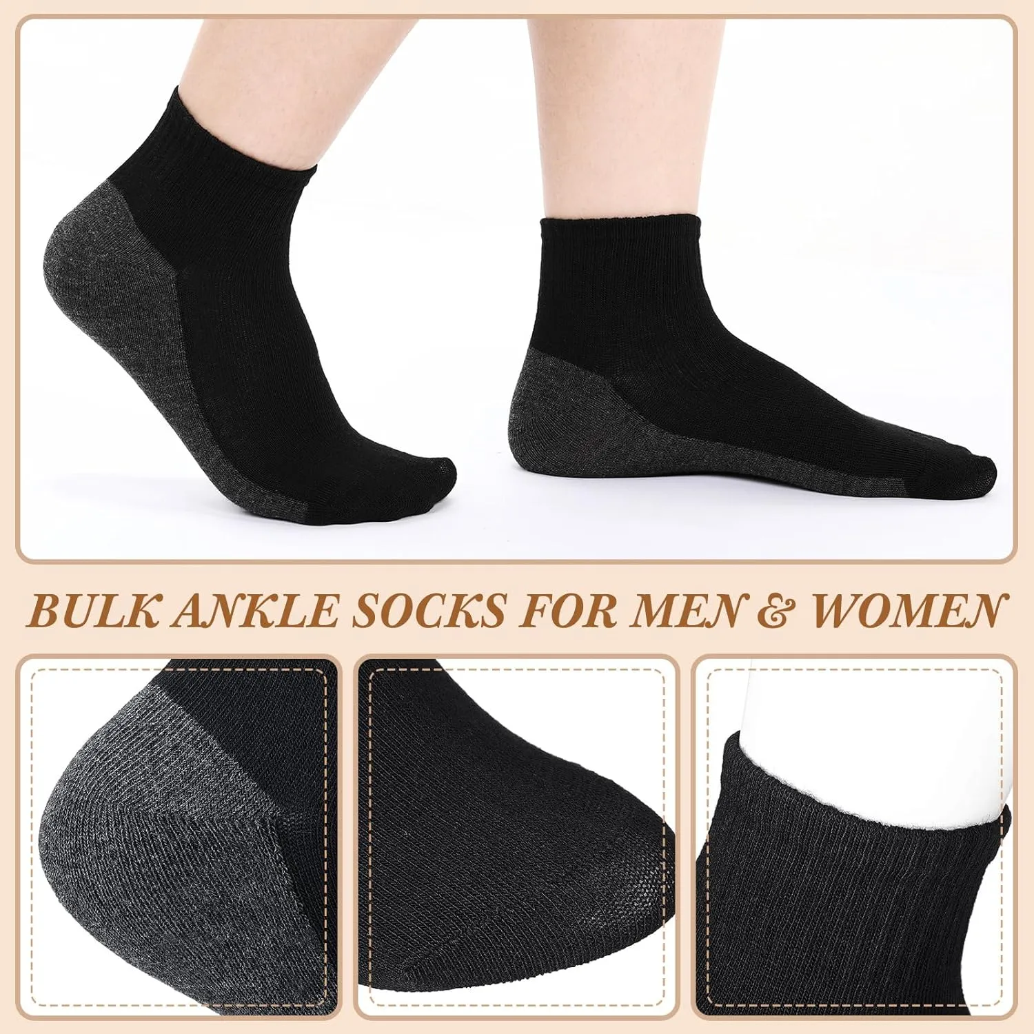Tarpop 48 Pairs Men Quarter Ankle Socks Moisture Wicking Athletic Crew Casual Sports Socks Bulk for Homeless