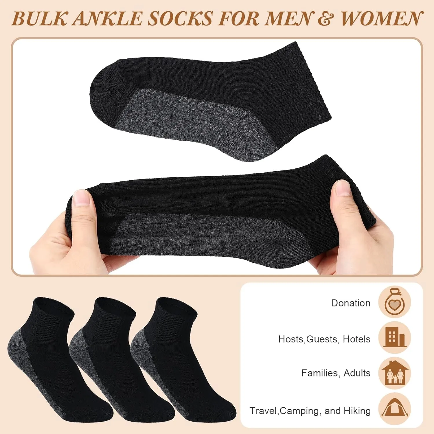 Tarpop 48 Pairs Men Quarter Ankle Socks Moisture Wicking Athletic Crew Casual Sports Socks Bulk for Homeless