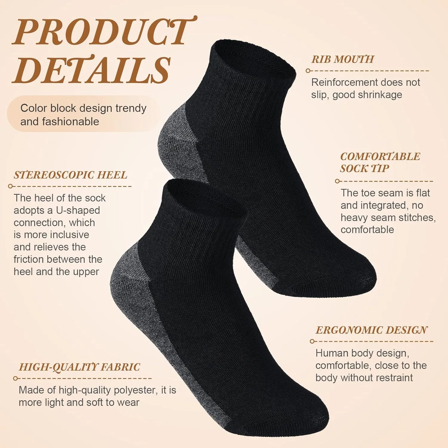 Tarpop 48 Pairs Men Quarter Ankle Socks Moisture Wicking Athletic Crew Casual Sports Socks Bulk for Homeless