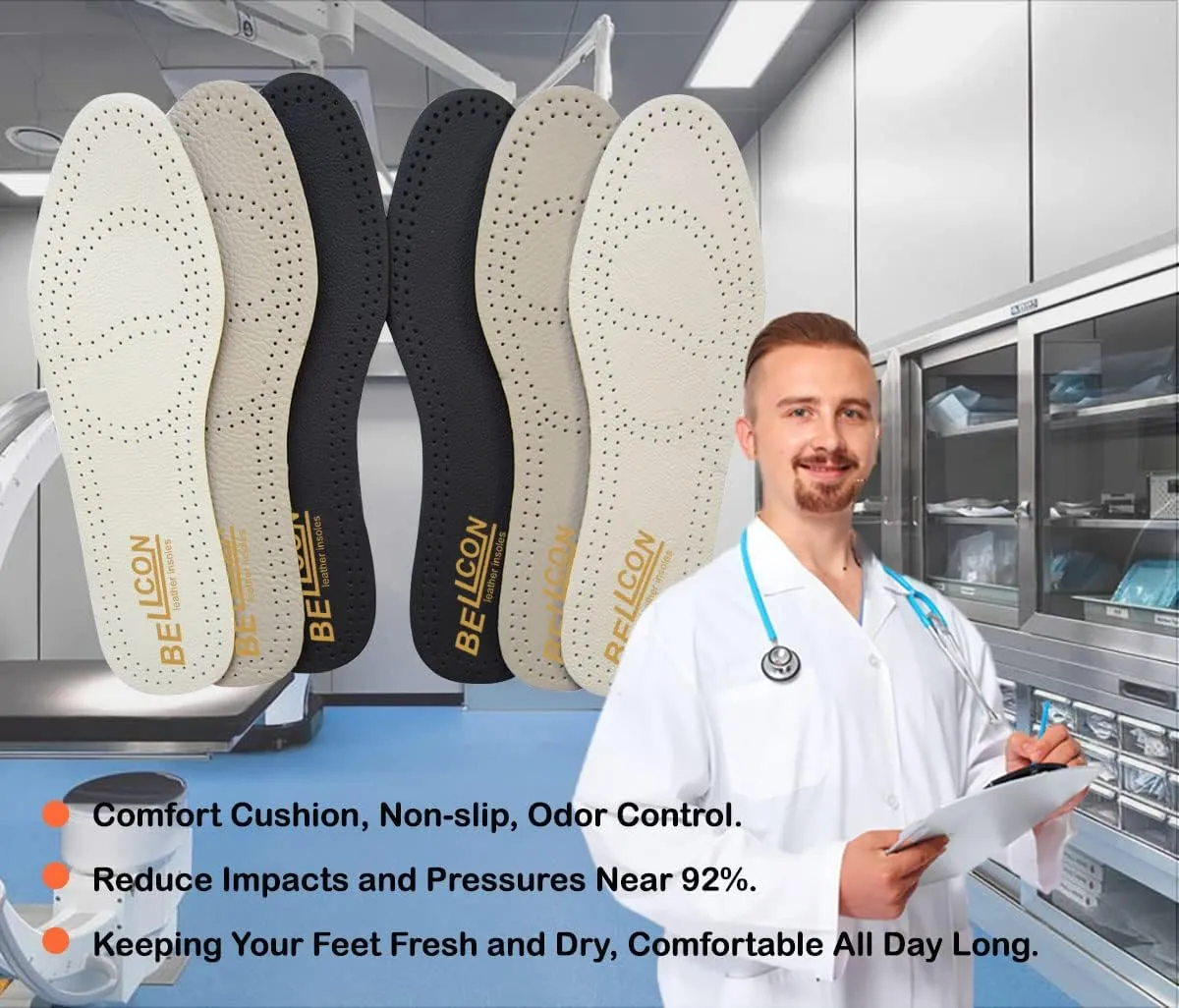 Thin Leather Insoles for Women Black Leather Shoe Inserts for Women Boots Shoes Sole Liners for Flats Comfort Cushioning Replacement Pads for Odor Eaters (3 Pairs/Womens US 6-6.5)