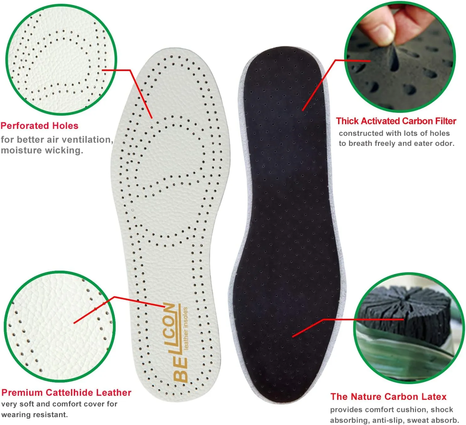 Thin Leather Insoles for Women Black Leather Shoe Inserts for Women Boots Shoes Sole Liners for Flats Comfort Cushioning Replacement Pads for Odor Eaters (3 Pairs/Womens US 6-6.5)