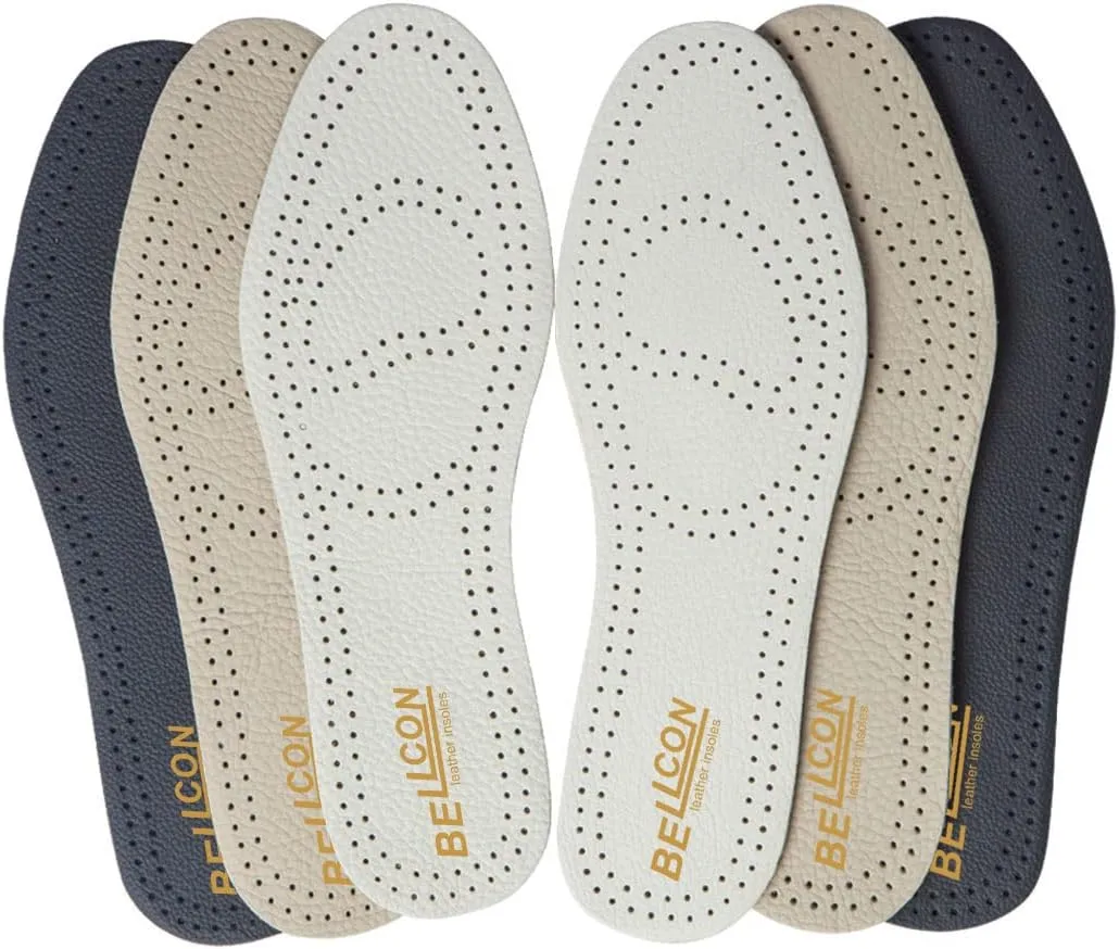 Thin Leather Insoles for Women Black Leather Shoe Inserts for Women Boots Shoes Sole Liners for Flats Comfort Cushioning Replacement Pads for Odor Eaters (3 Pairs/Womens US 6-6.5)