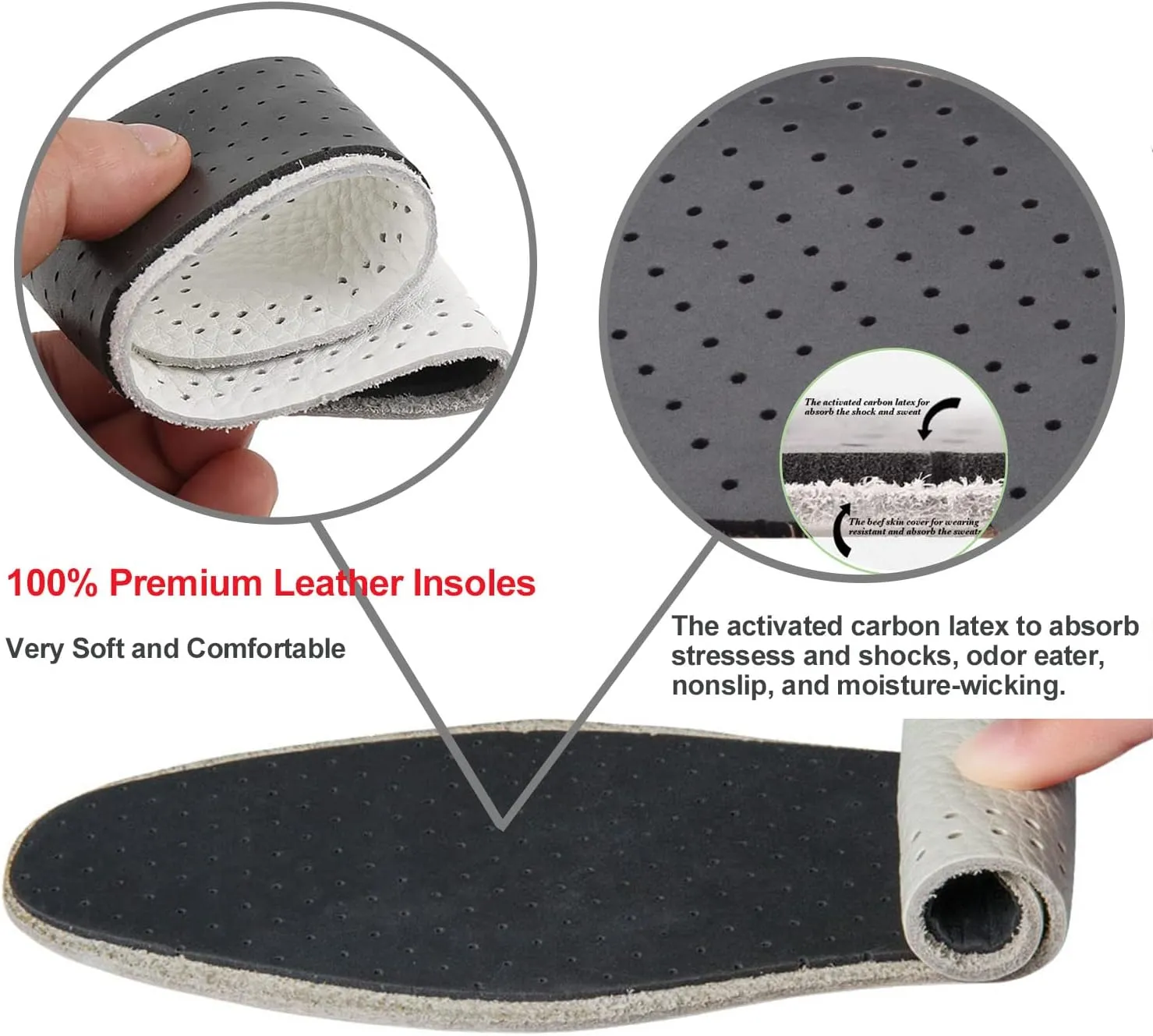 Thin Leather Insoles for Women Black Leather Shoe Inserts for Women Boots Shoes Sole Liners for Flats Comfort Cushioning Replacement Pads for Odor Eaters (3 Pairs/Womens US 6-6.5)
