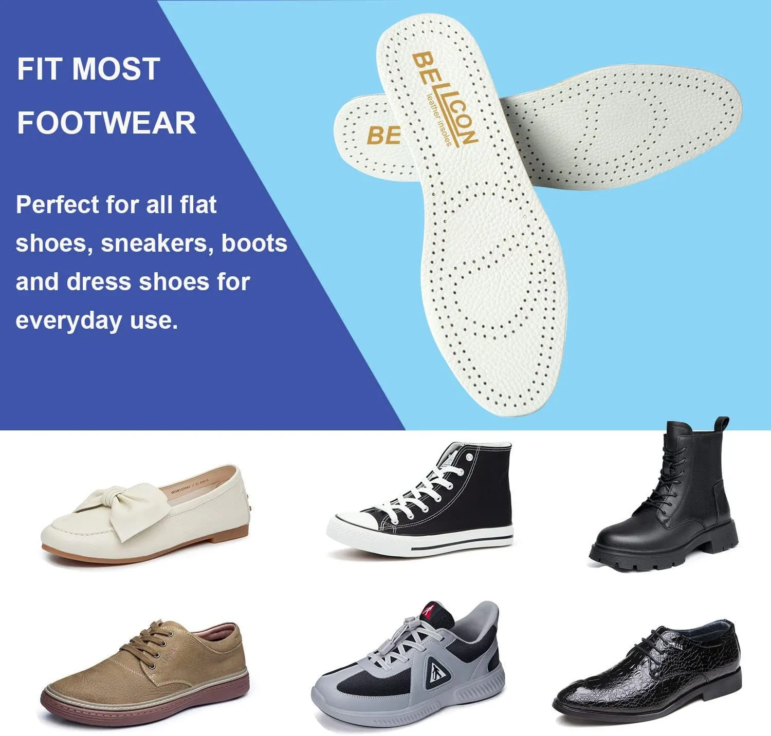 Thin Leather Insoles for Women Black Leather Shoe Inserts for Women Boots Shoes Sole Liners for Flats Comfort Cushioning Replacement Pads for Odor Eaters (3 Pairs/Womens US 6-6.5)