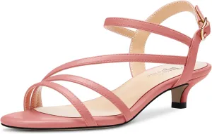 TNYNFBEB Women Low Kitten Heel Peep Open Toe Sandals Ankle Strap Buckle Prom Party Cute Basic Classic 1.4 Inches Heels