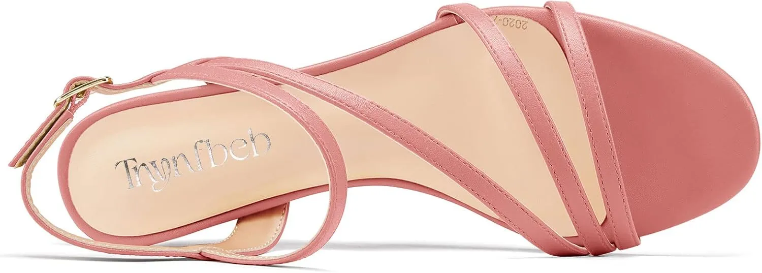TNYNFBEB Women Low Kitten Heel Peep Open Toe Sandals Ankle Strap Buckle Prom Party Cute Basic Classic 1.4 Inches Heels