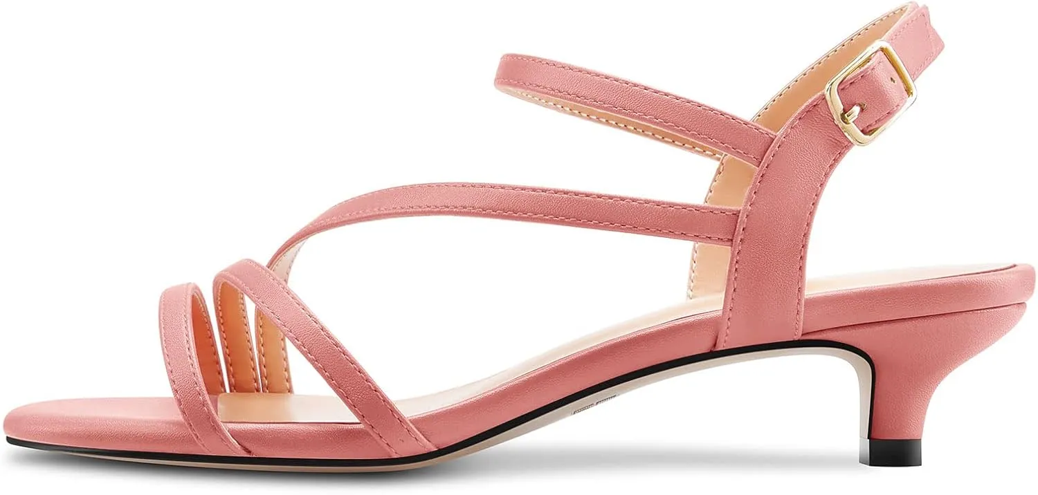 TNYNFBEB Women Low Kitten Heel Peep Open Toe Sandals Ankle Strap Buckle Prom Party Cute Basic Classic 1.4 Inches Heels