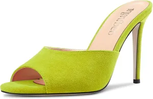 TNYNFBEB Women Stiletto High Heel Peep Open Toe Sandals Slingback Slip-on Wedding Office Cute Basic Classic 3.9 Inches Heels