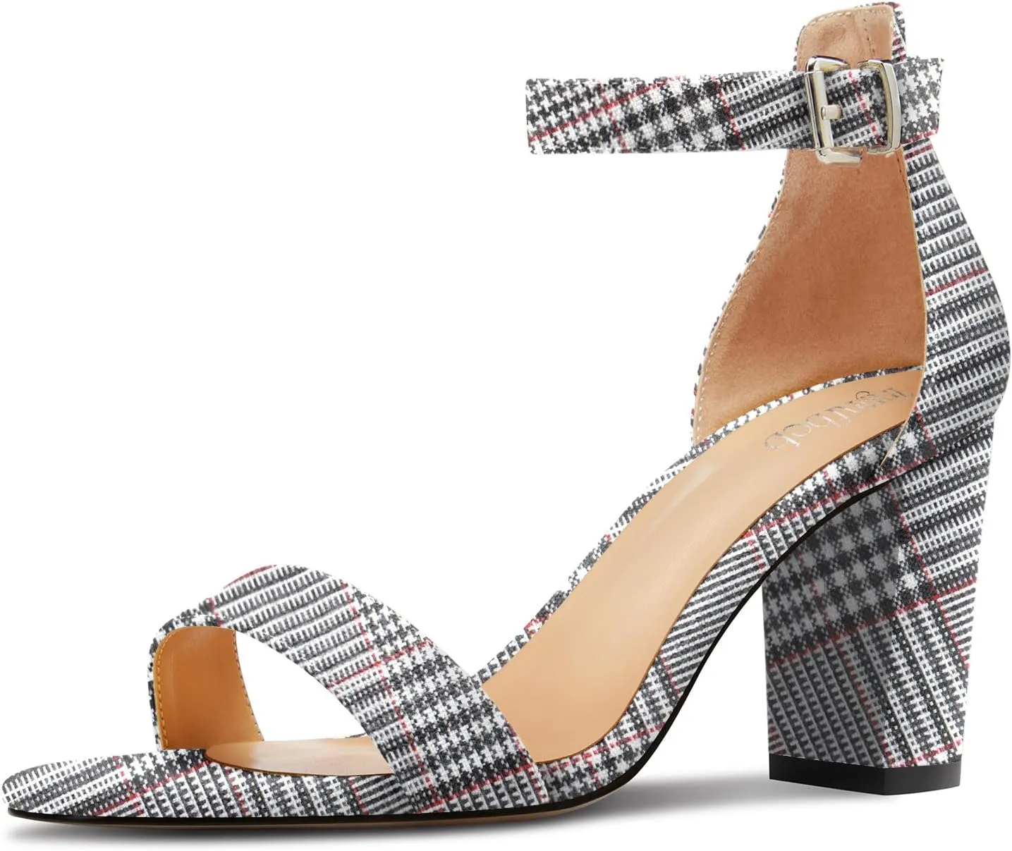 TNYNFBEB Womens Chunky Block Mid Heel Peep Open Toe Sandals Ankle Strap Buckle Prom Basic Classic Summer 3.2 Inches Heels