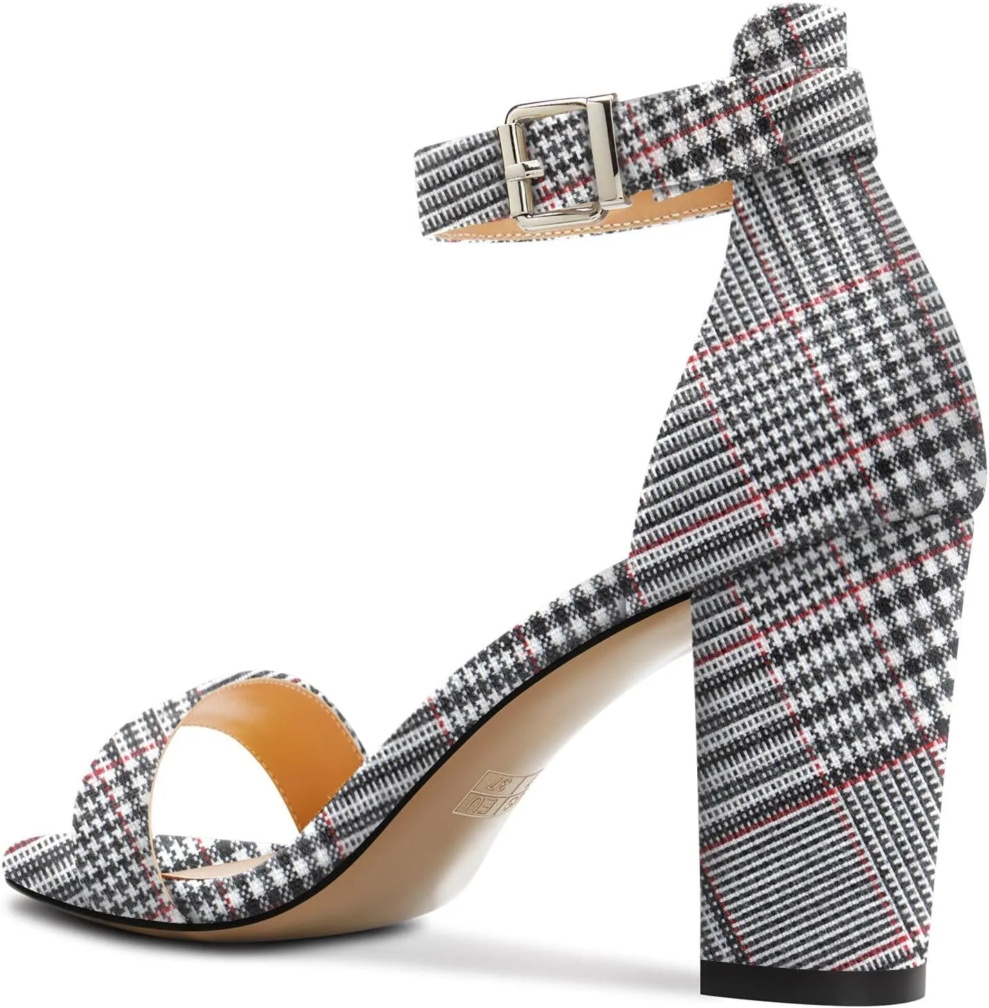 TNYNFBEB Womens Chunky Block Mid Heel Peep Open Toe Sandals Ankle Strap Buckle Prom Basic Classic Summer 3.2 Inches Heels