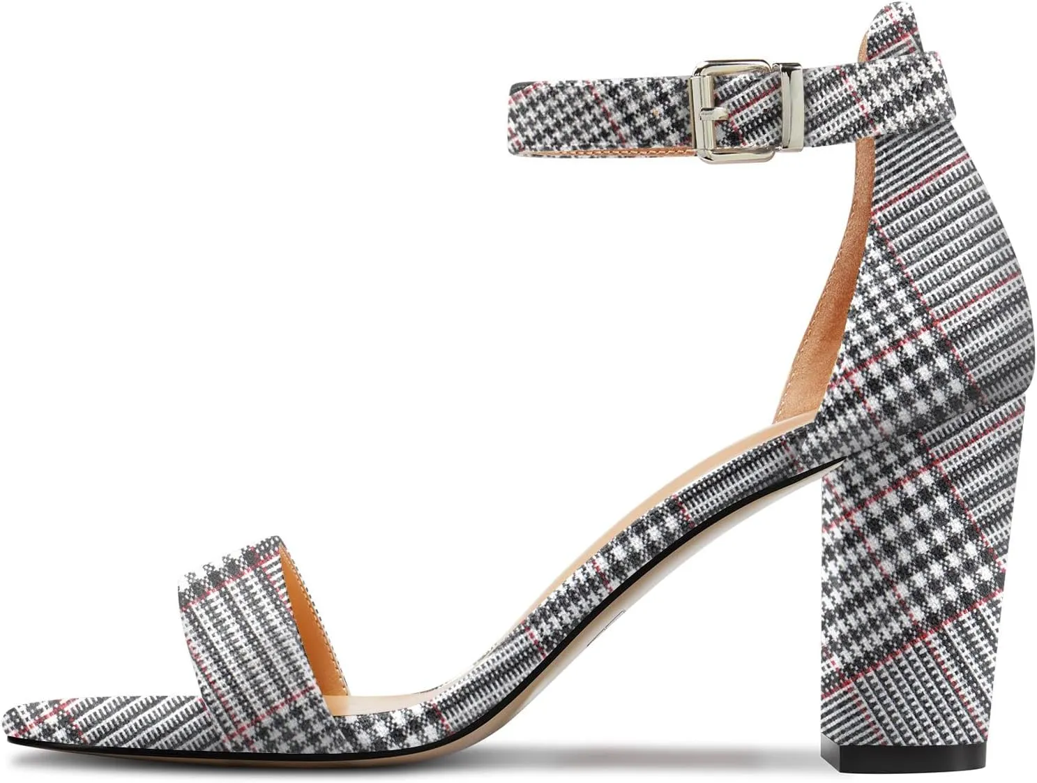 TNYNFBEB Womens Chunky Block Mid Heel Peep Open Toe Sandals Ankle Strap Buckle Prom Basic Classic Summer 3.2 Inches Heels