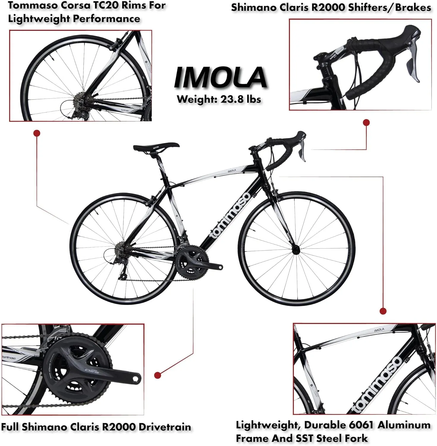 Tommaso Imola - Sport Bike Performance Aluminum Road Bike, Shimano Claris 24 Speeds Road Bicycle Men Road Bikes for Mens