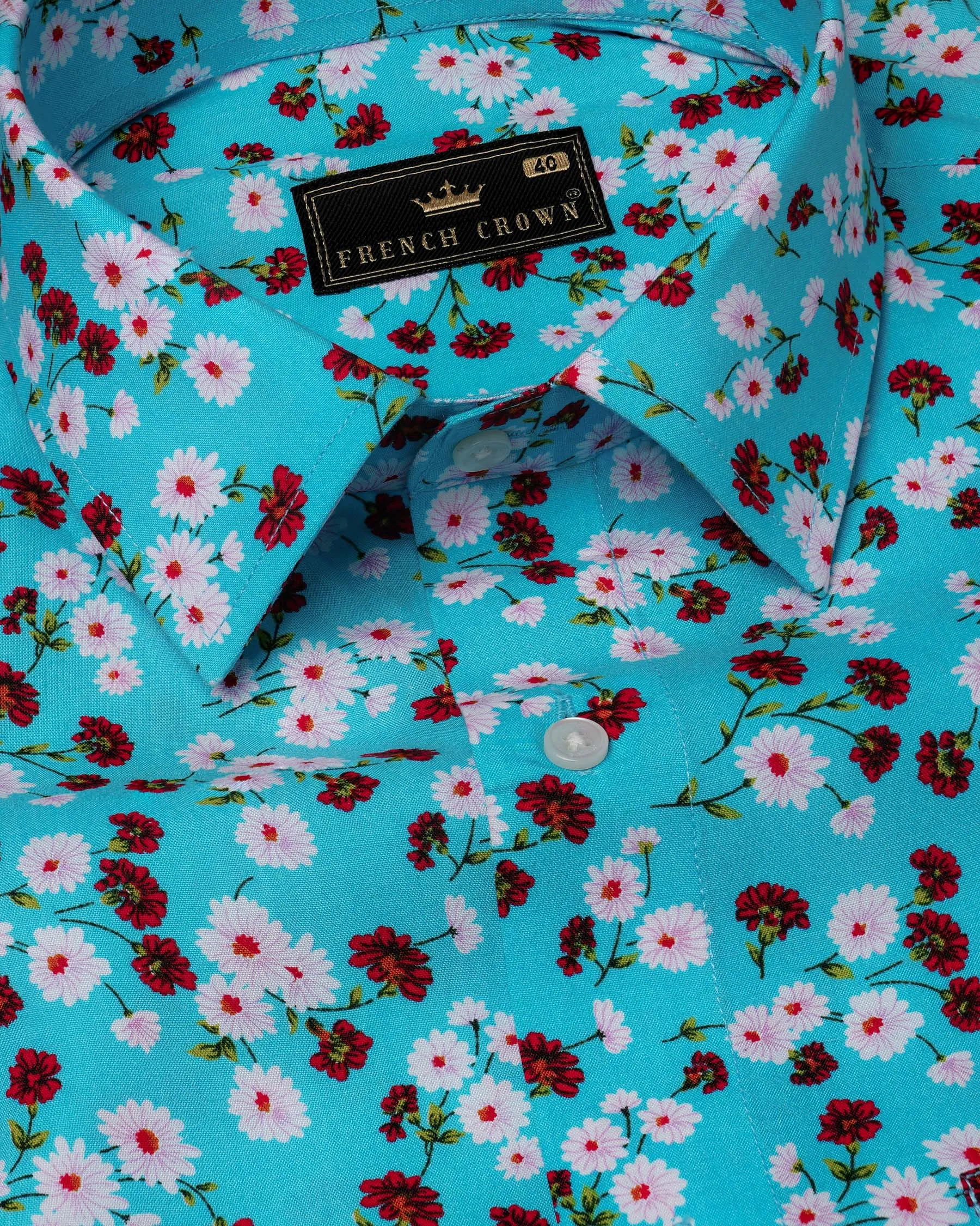 Topaz Blue Ditzy Printed Premium Cotton Shirt