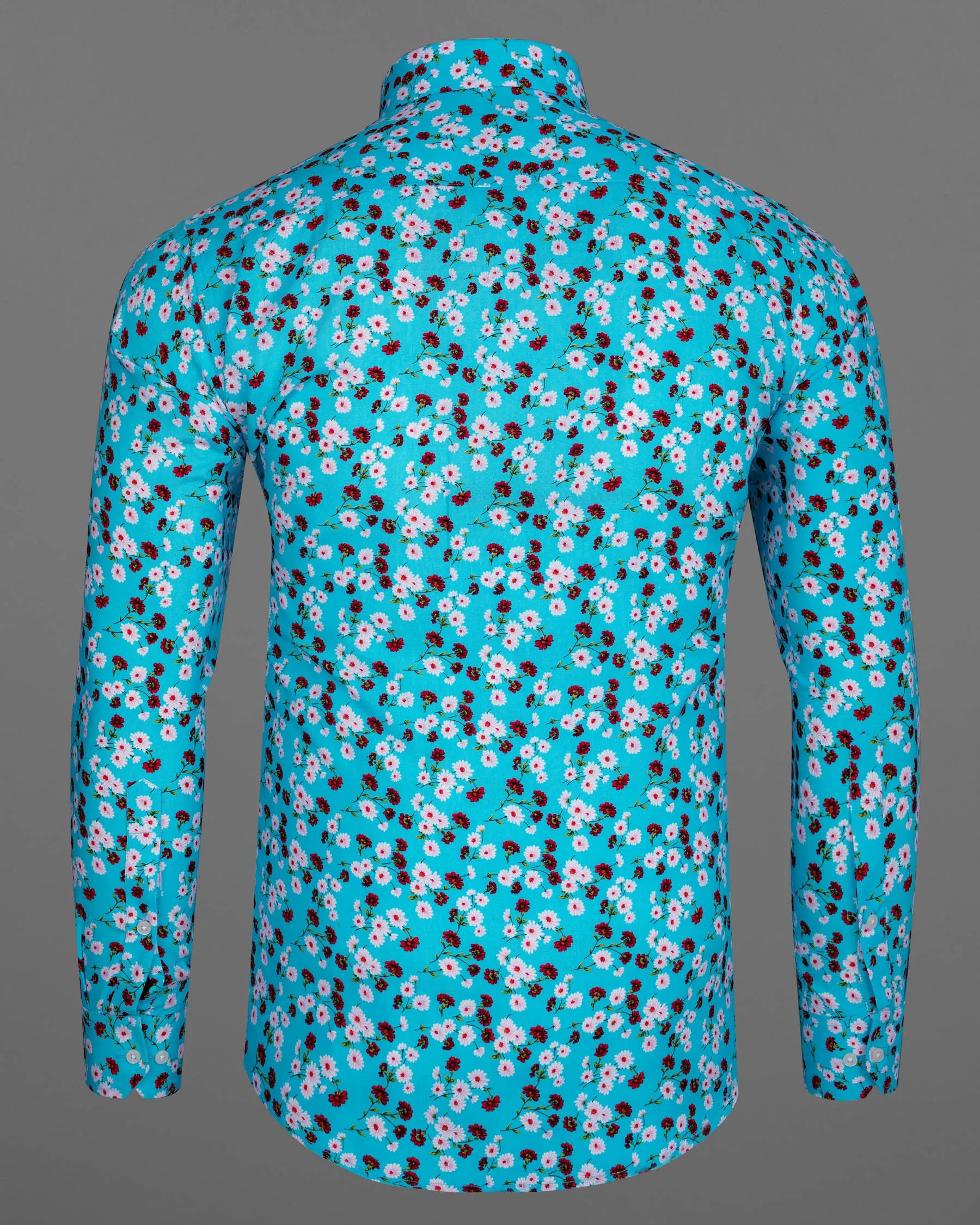 Topaz Blue Ditzy Printed Premium Cotton Shirt