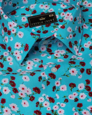 Topaz Blue Ditzy Printed Premium Cotton Shirt