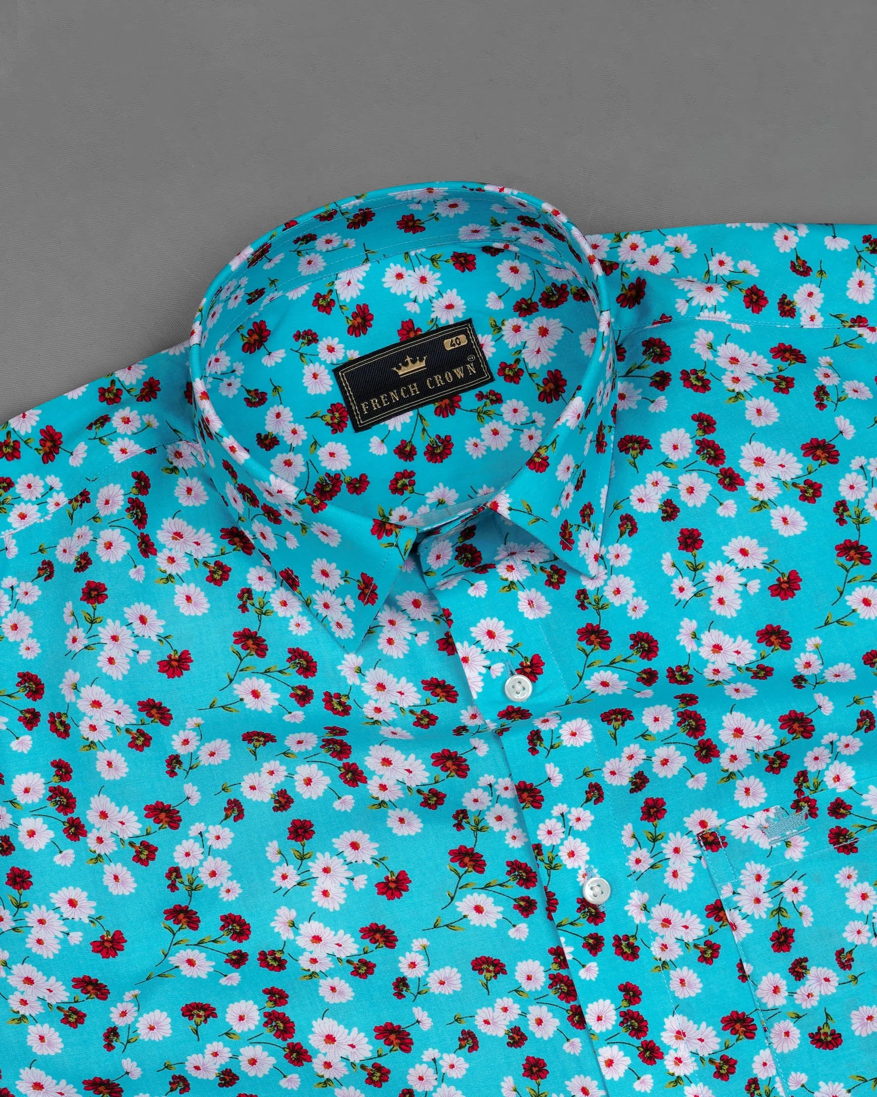 Topaz Blue Ditzy Printed Premium Cotton Shirt