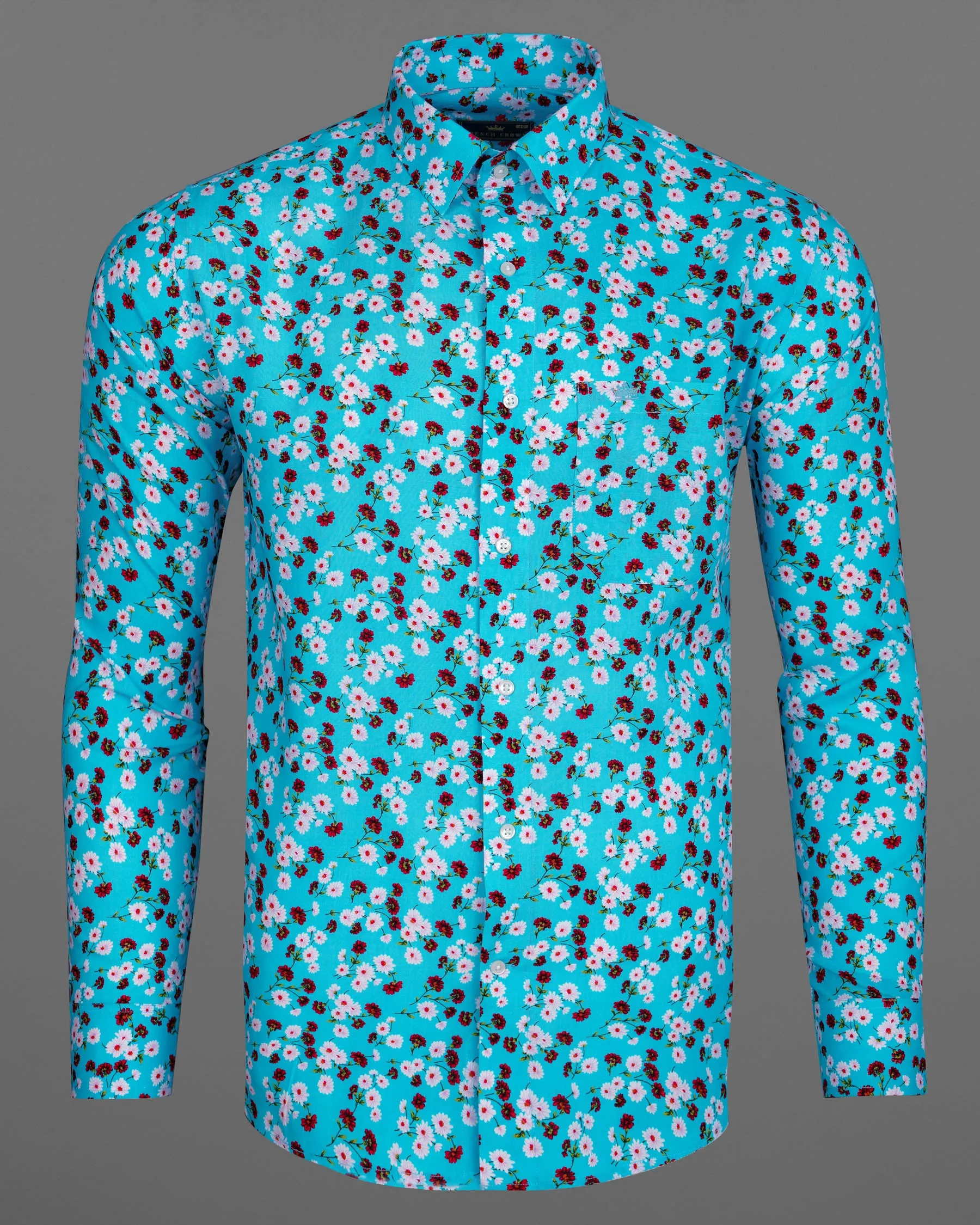 Topaz Blue Ditzy Printed Premium Cotton Shirt