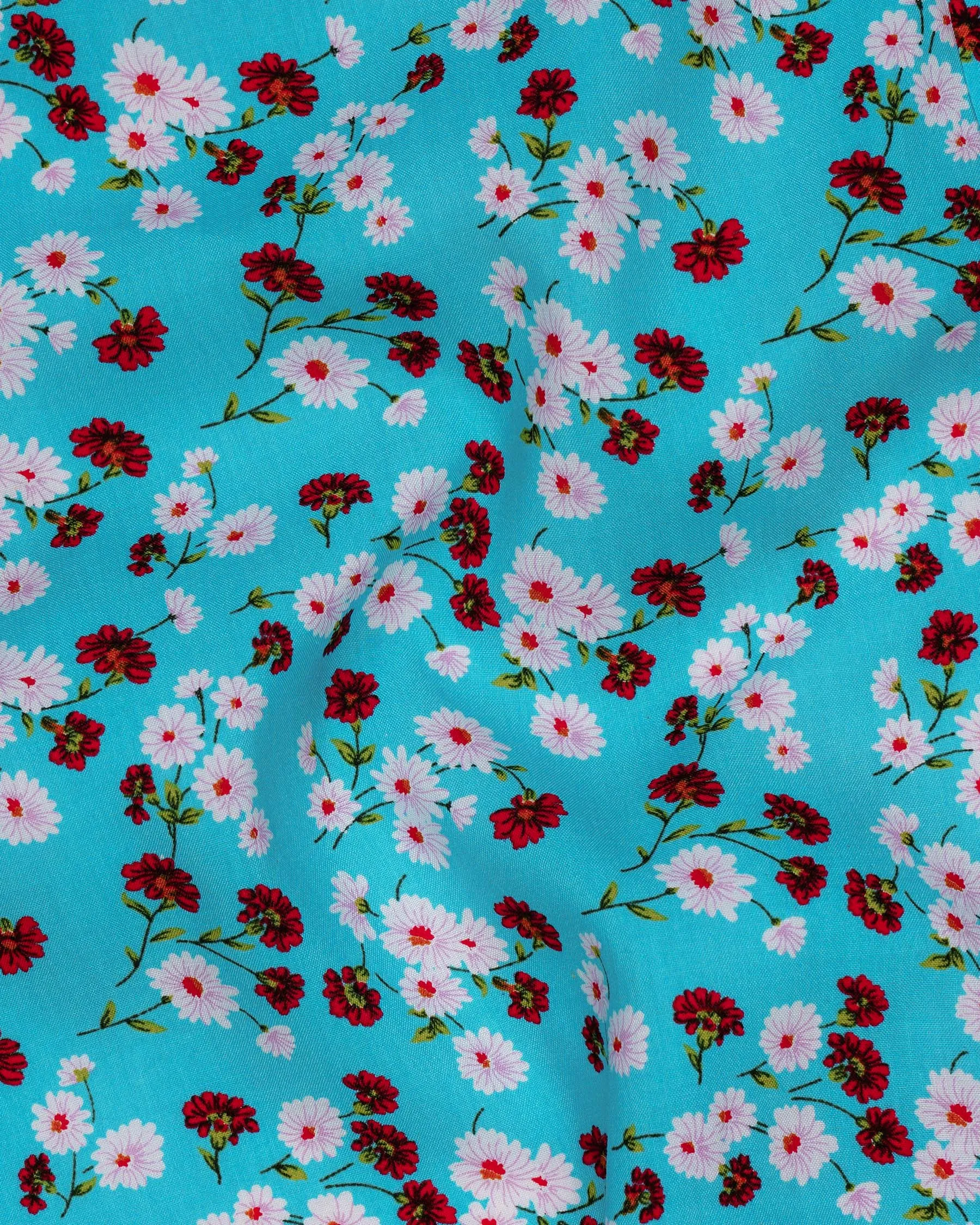 Topaz Blue Ditzy Printed Premium Cotton Shirt