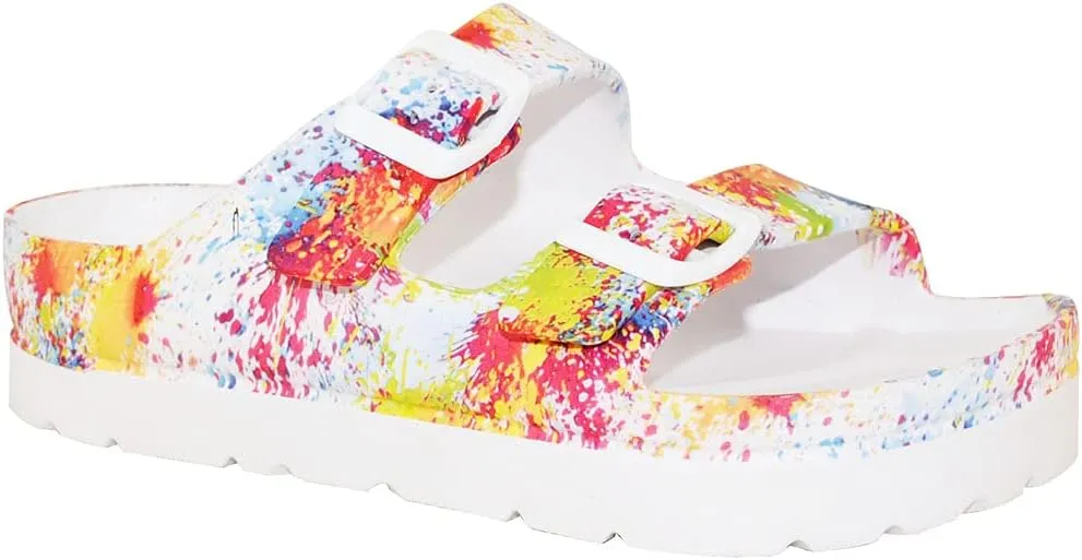 TRENDSUP Women's Comfort Slides Double Buckle Adjustable EVA Flat Sandals