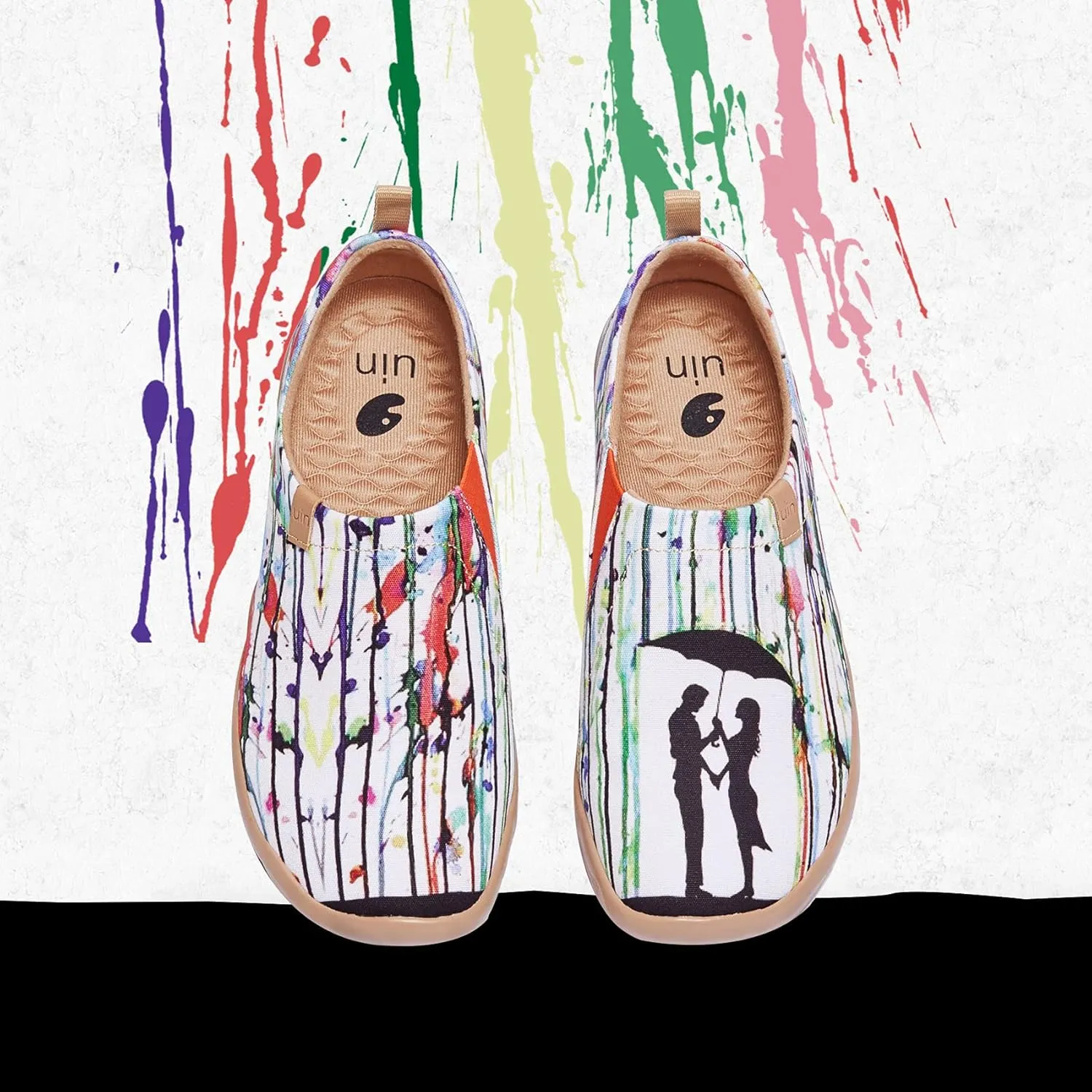 UIN Women's Slip On Sneakers Casual Loafers Knitted Art Painted Comfort Soft Walking Shoes