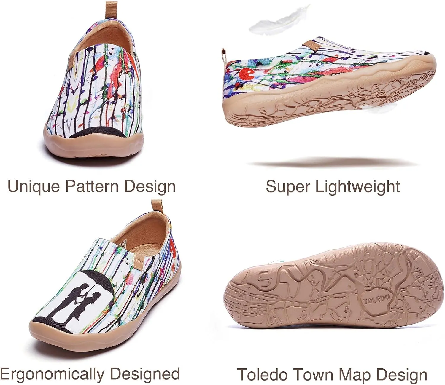 UIN Women's Slip On Sneakers Casual Loafers Knitted Art Painted Comfort Soft Walking Shoes