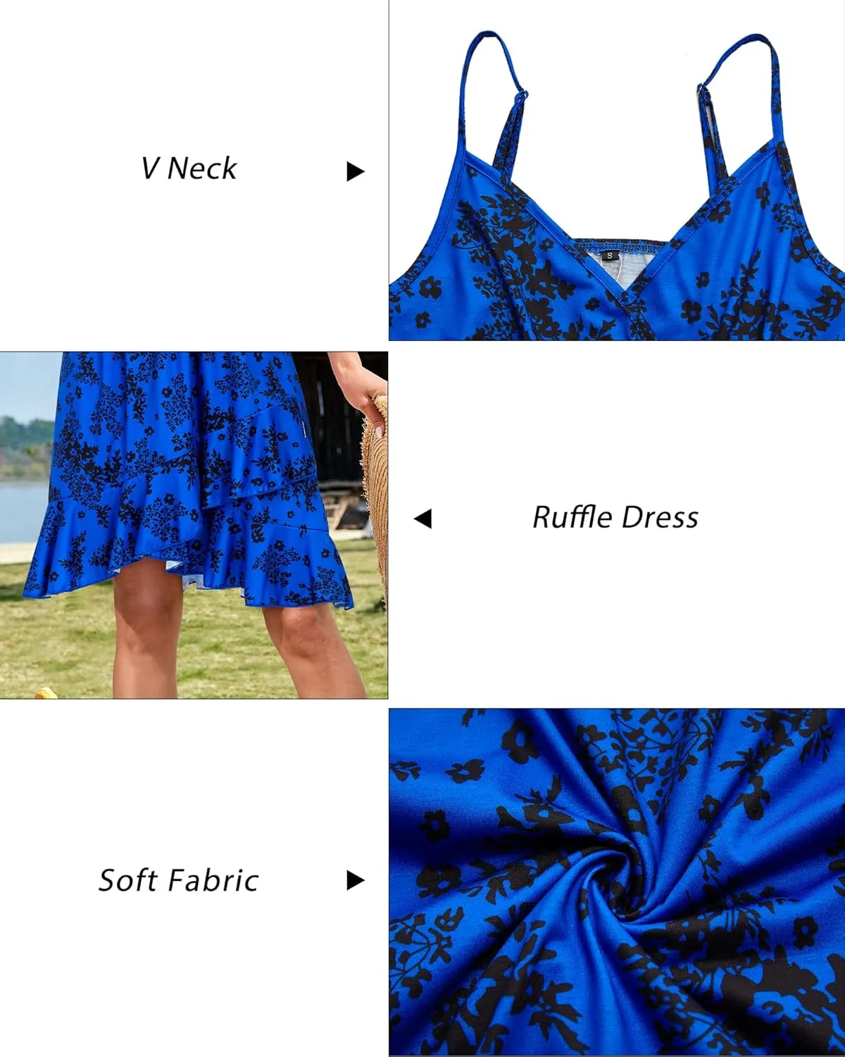 ULTRANICE Womens Summer Dresses Floral V Neck Ruffled Hem Spaghetti Spring Casual Beach Outfits Flowy Wrap Sun Dress