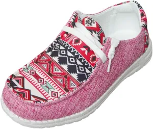 Unisex Adults/Teenagers Ethnic Aztec Print Pattern Canvas Loafers Wide Width Lace-up Slip-on Sneakers Comfort Ultralight Breathable Walking/Driving/Work/Daily Shoes for Women/Men, Blue/Brown/Rose-Red