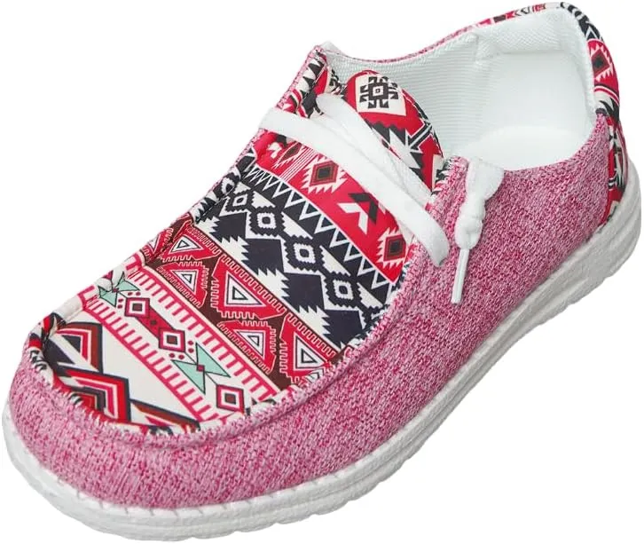 Unisex Adults/Teenagers Ethnic Aztec Print Pattern Canvas Loafers Wide Width Lace-up Slip-on Sneakers Comfort Ultralight Breathable Walking/Driving/Work/Daily Shoes for Women/Men, Blue/Brown/Rose-Red