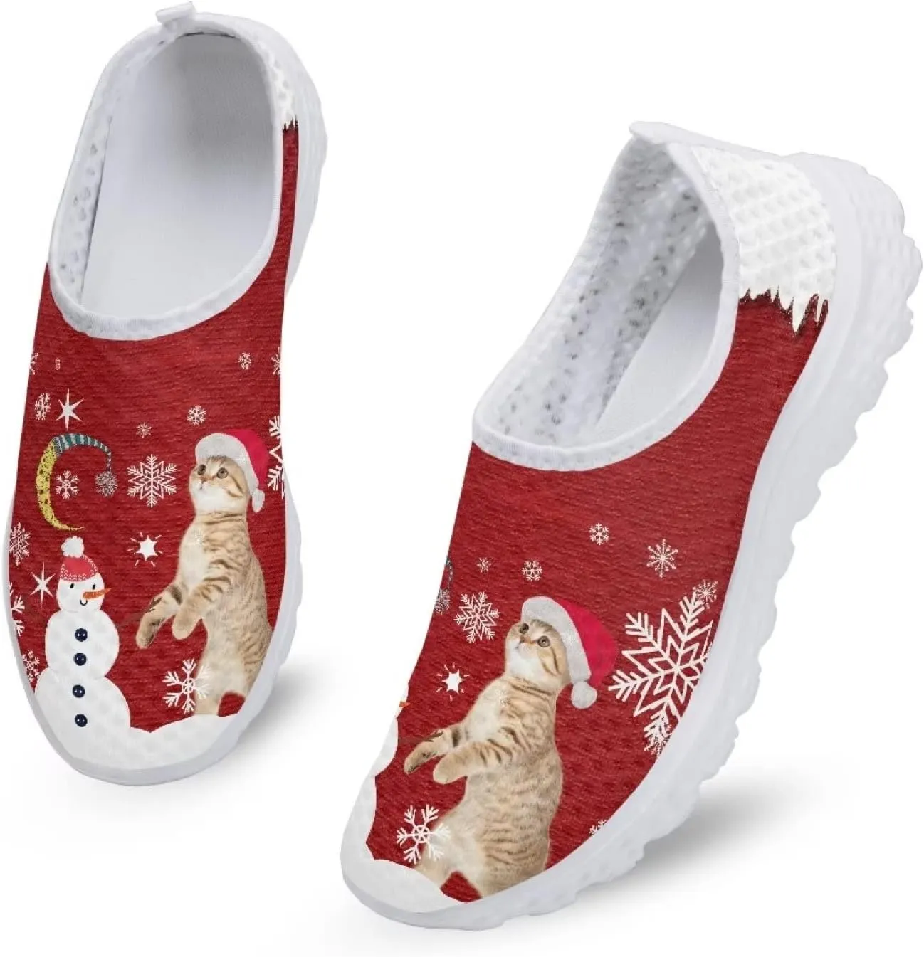 Uourmeti Christmas Shoes Sneakers for Women Casual Slip On Walking Xmas Shoes Size 5.5-11.5