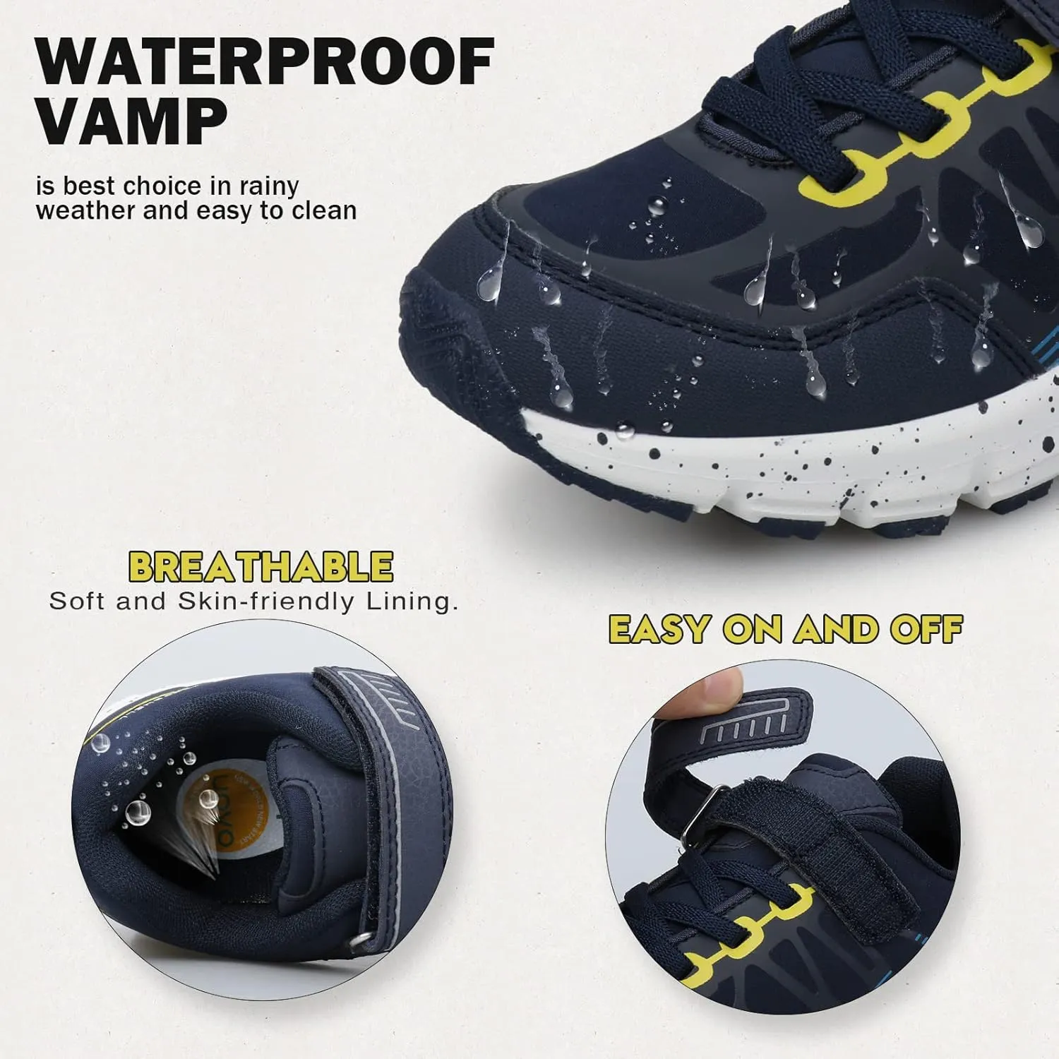 UOVO Boys Shoes Boys Sneakers Boys Tennis Hiking Running Shoes Kids Waterproof Athletic Outdoor Sneakers Non-Slip Comfy(Little/Big Boys)
