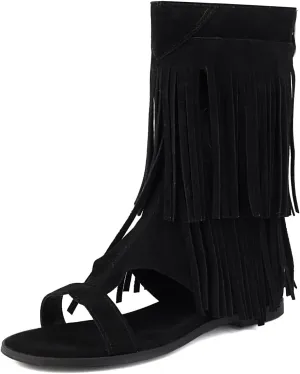 UP2STEP Suede Gladiator Flat Sandal with Fringe Tassel | Stylish Open Toe Design for Women's Trendy Casual Footwear