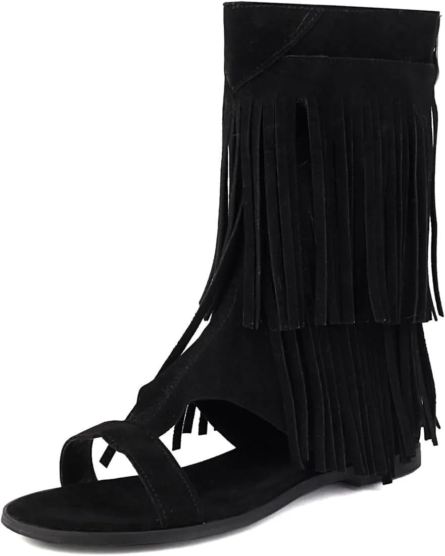 UP2STEP Suede Gladiator Flat Sandal with Fringe Tassel | Stylish Open Toe Design for Women's Trendy Casual Footwear