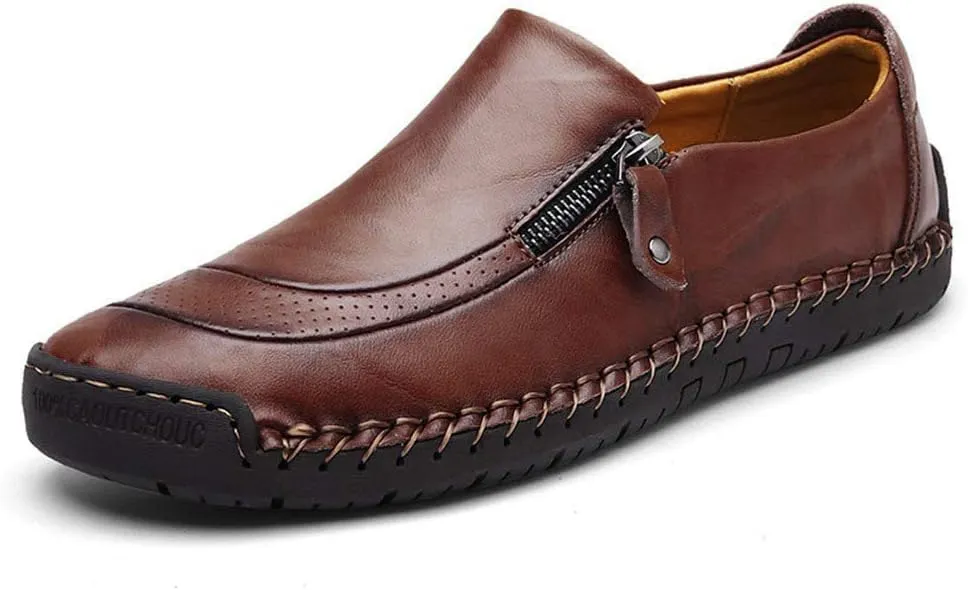 UPIShi Mens Driving Oxford Leather Casual Slip-on Sneaker Stitched Flats Penny Loafers Lightweight Shoes