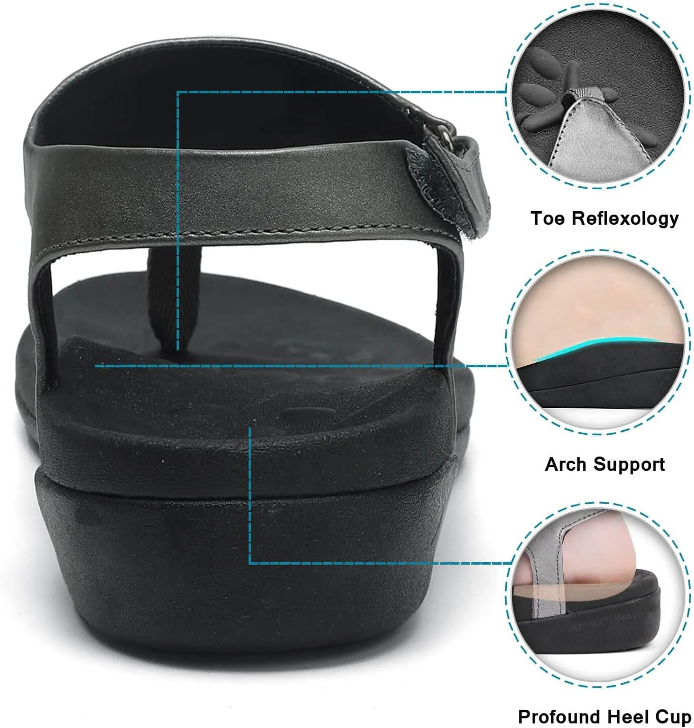 UTENAG Womens Arch Support Sandals Orthotic Adjustable Thong Flip Flops Shoes