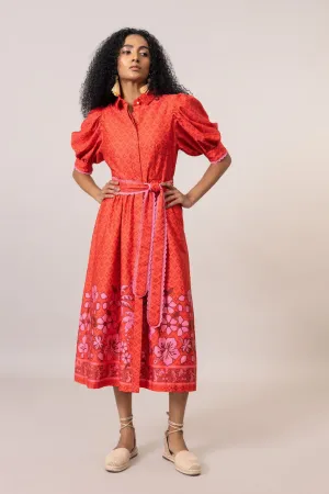 Veronica Print Mix Dress, Red