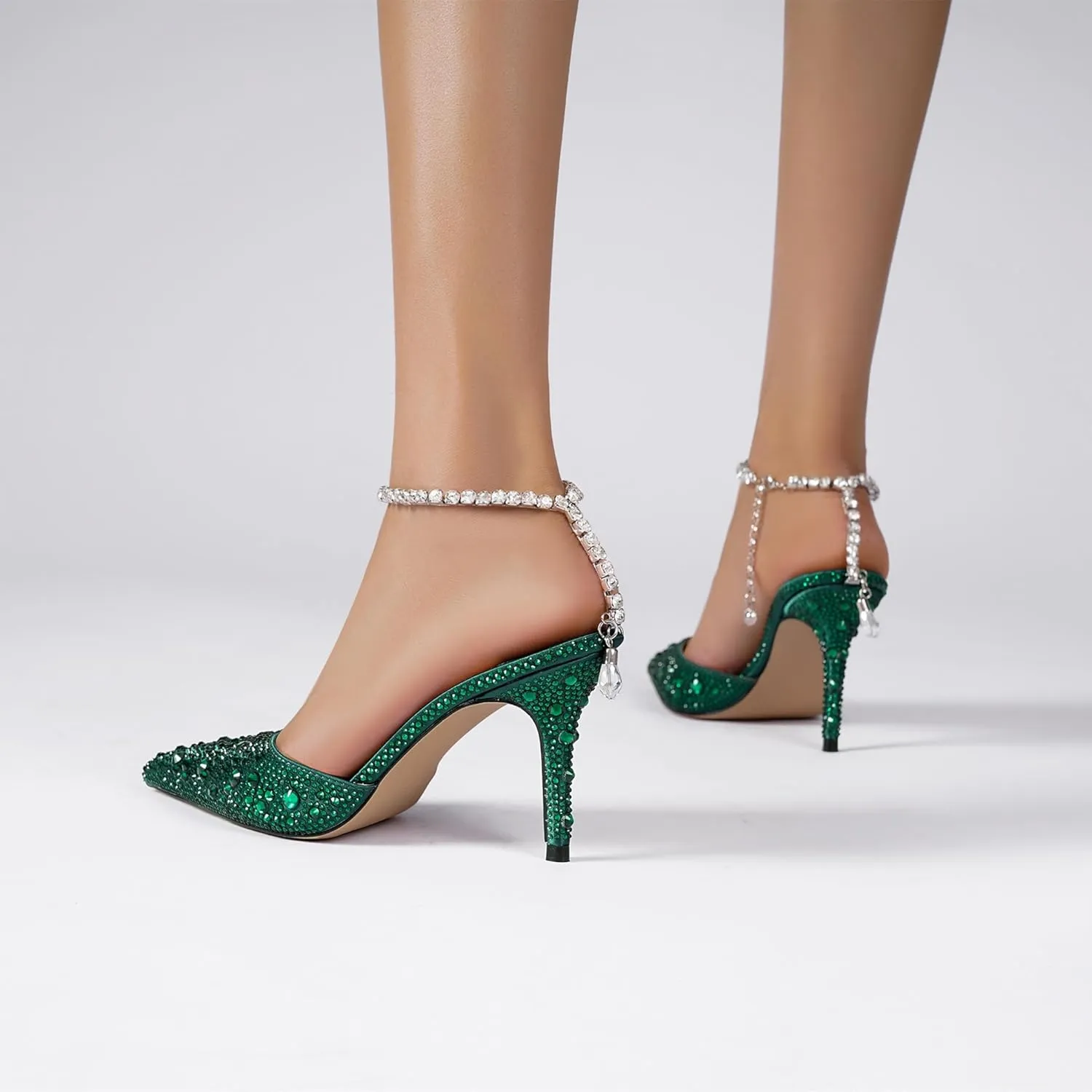Vertundy Women's High Heel Stiletto Pumps Closed Pointed Toe Ankle Strap Fashion Strappy Sandals Comfortable Party Wedding Dressy Shoes 3.3IN