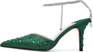Vertundy Women's High Heel Stiletto Pumps Closed Pointed Toe Ankle Strap Fashion Strappy Sandals Comfortable Party Wedding Dressy Shoes 3.3IN
