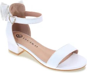 Vonair Girls Sandals Low Heels Ankle Strap Cute Heart Bow Design Flower Girls Wedding Party Dress Shoes for Little Big Kid