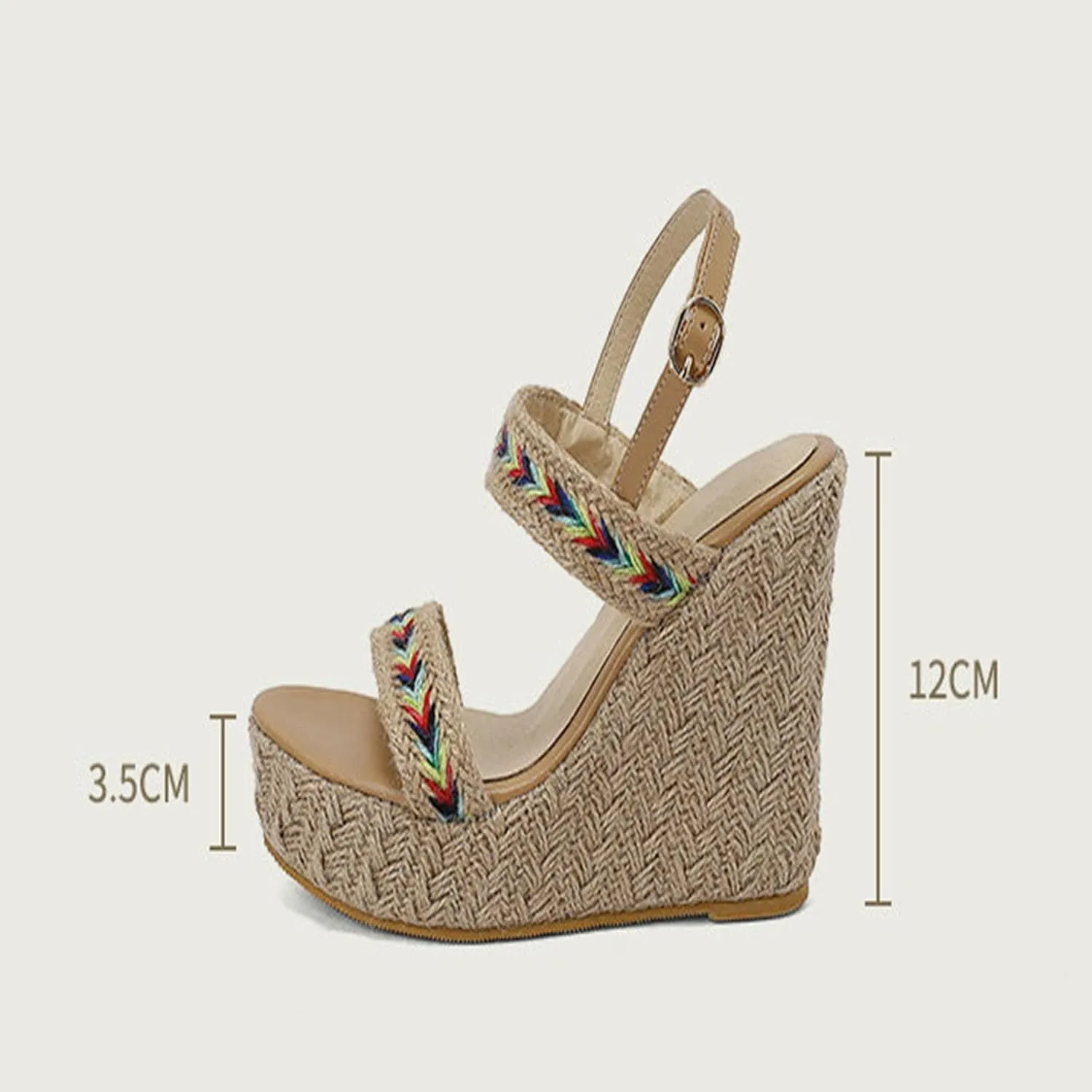 Wedge Open Toe Pumps Sandals for Women, Platform High heel Peep Toe Sandals Ankle Strap Straw Crochet High Pumps Shoes 12 CM