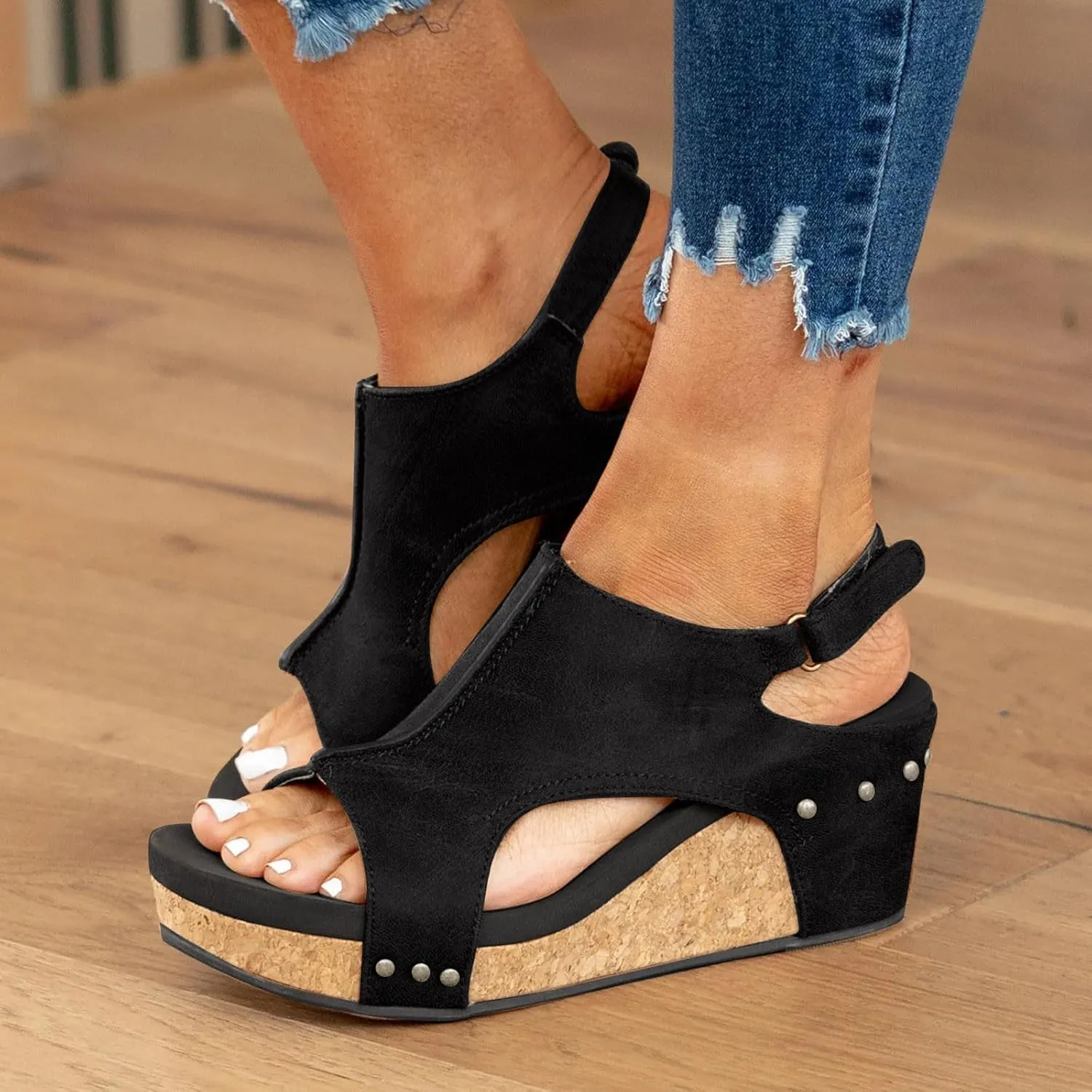 Wedge Sandals for Women 2025, Women's Platform Sandals Wedge Heels Sandals Ankle Strap Open Toe Casual Summer Dressy Wedges Shoes Ladies Sandals (A-Black, 7.5)