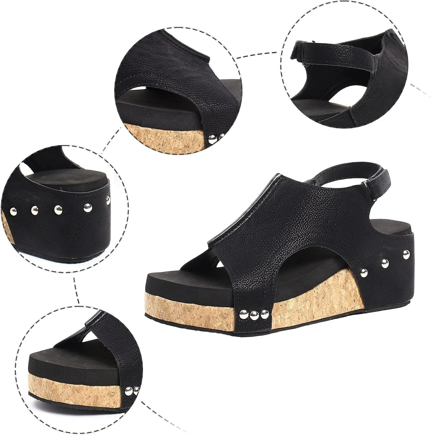 Wedge Sandals for Women 2025, Women's Platform Sandals Wedge Heels Sandals Ankle Strap Open Toe Casual Summer Dressy Wedges Shoes Ladies Sandals (A-Black, 7.5)