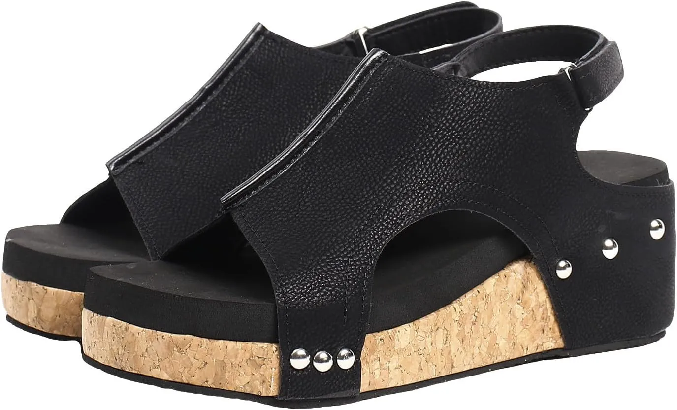 Wedge Sandals for Women 2025, Women's Platform Sandals Wedge Heels Sandals Ankle Strap Open Toe Casual Summer Dressy Wedges Shoes Ladies Sandals (A-Black, 7.5)