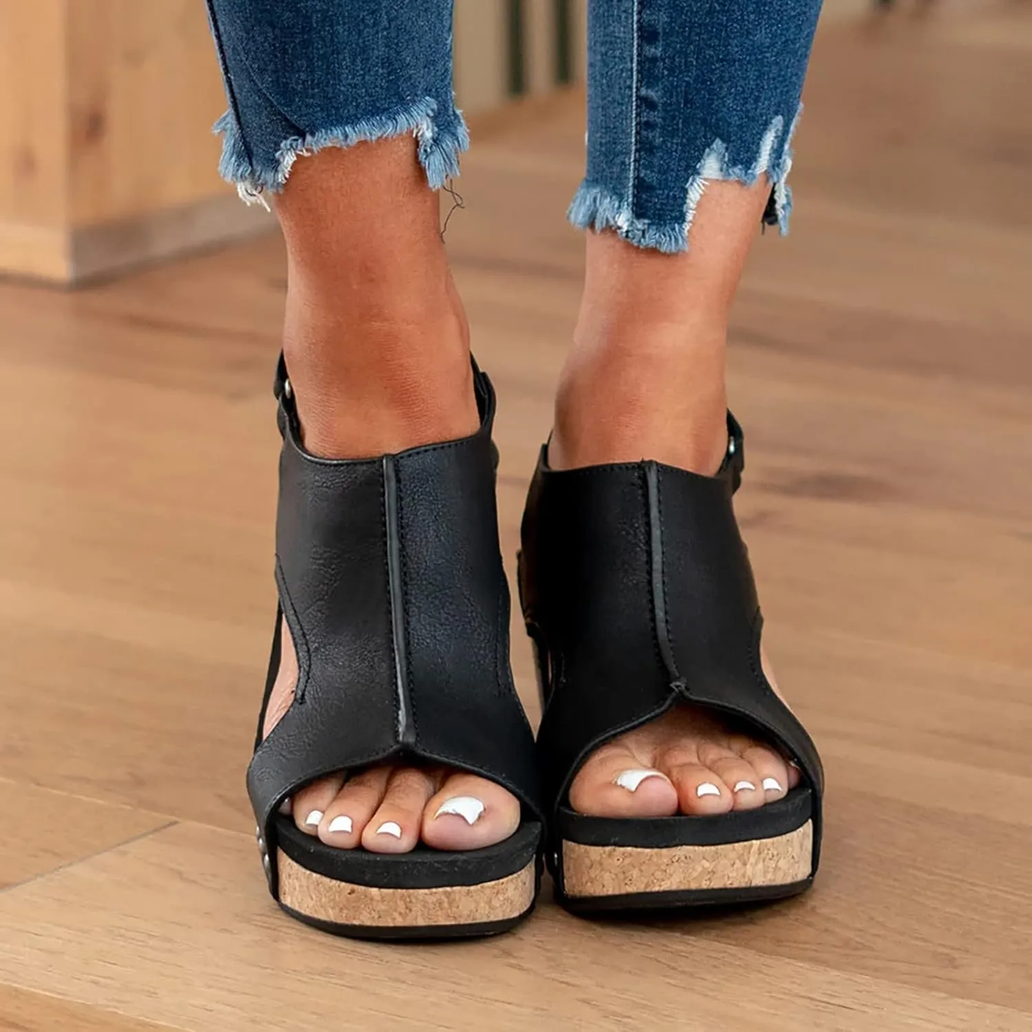 Wedge Sandals for Women 2025, Women's Platform Sandals Wedge Heels Sandals Ankle Strap Open Toe Casual Summer Dressy Wedges Shoes Ladies Sandals (A-Black, 7.5)