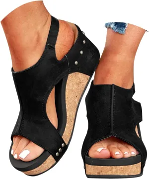 Wedge Sandals for Women 2025, Women's Platform Sandals Wedge Heels Sandals Ankle Strap Open Toe Casual Summer Dressy Wedges Shoes Ladies Sandals (A-Black, 9.5)
